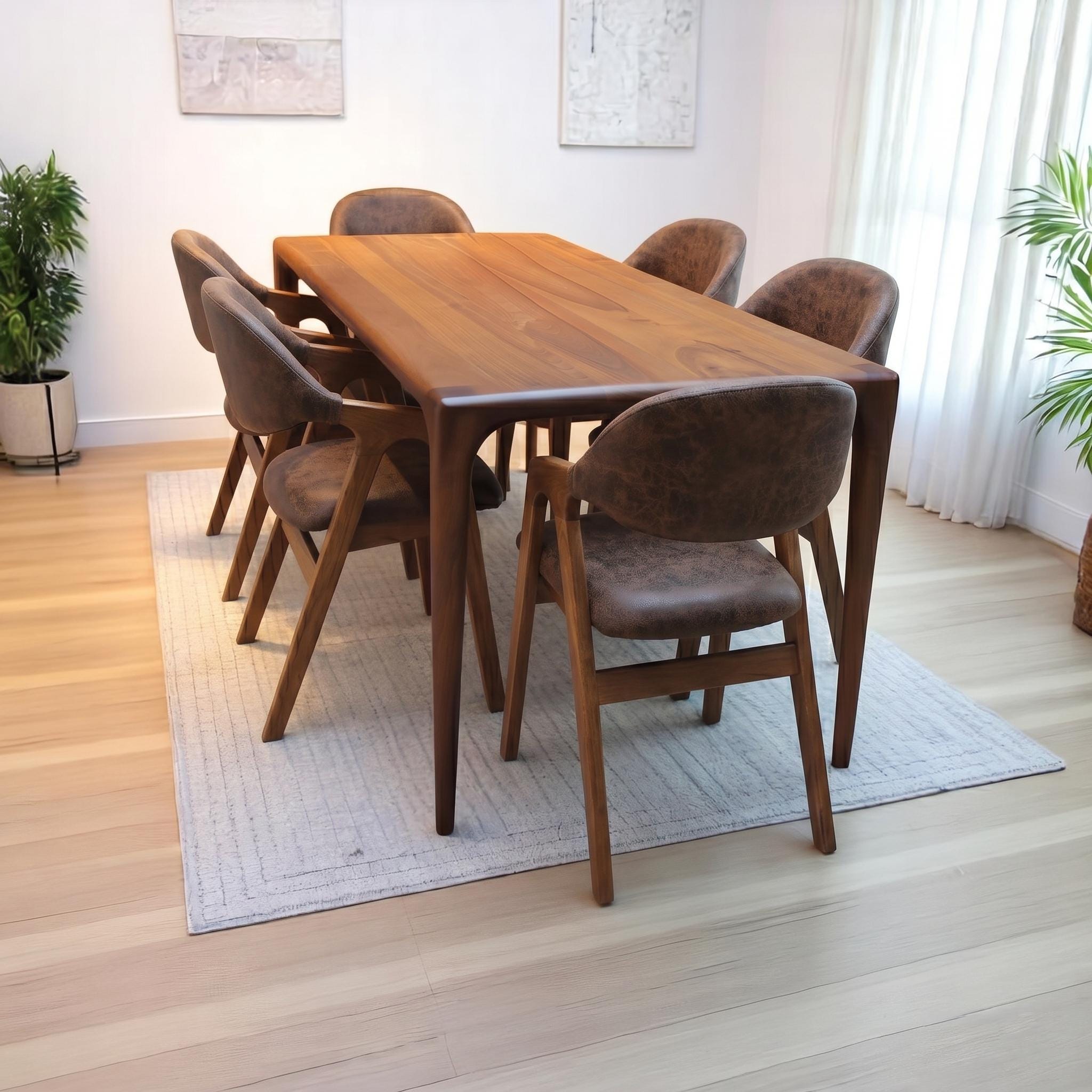 Wooden Dining Table, Walnut Kitchen Table, Modern Dinner Table, Dining Room Furniture