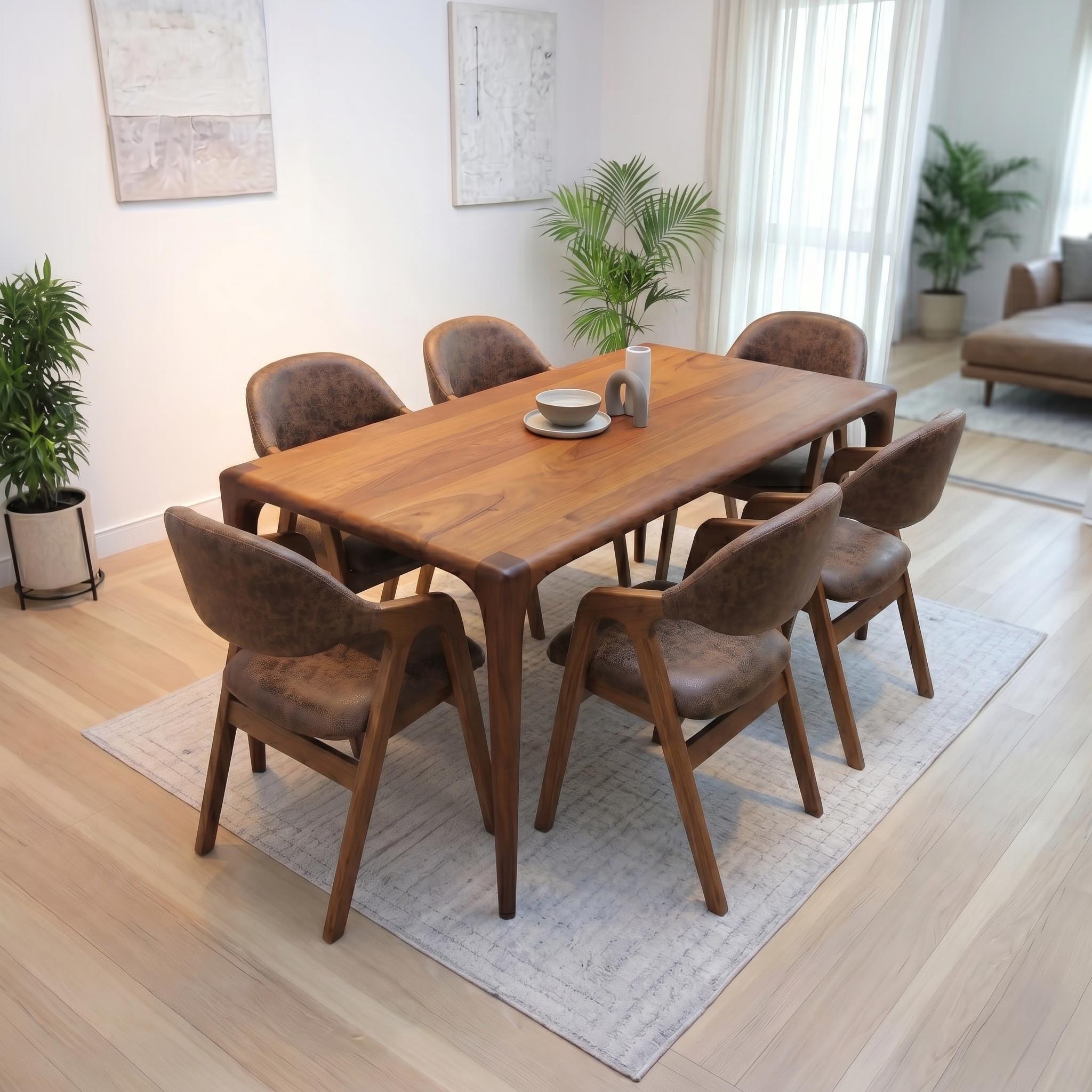 Wooden Dining Table, Walnut Kitchen Table, Modern Dinner Table, Dining Room Furniture